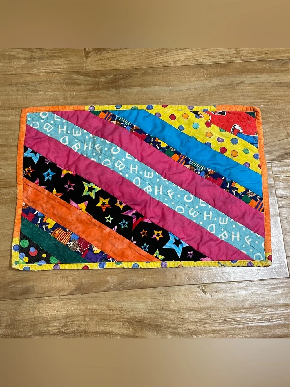 Vintage Handmade Set of Four 16”x10” Quilted Placemats Cottagecore Fun Whimsical